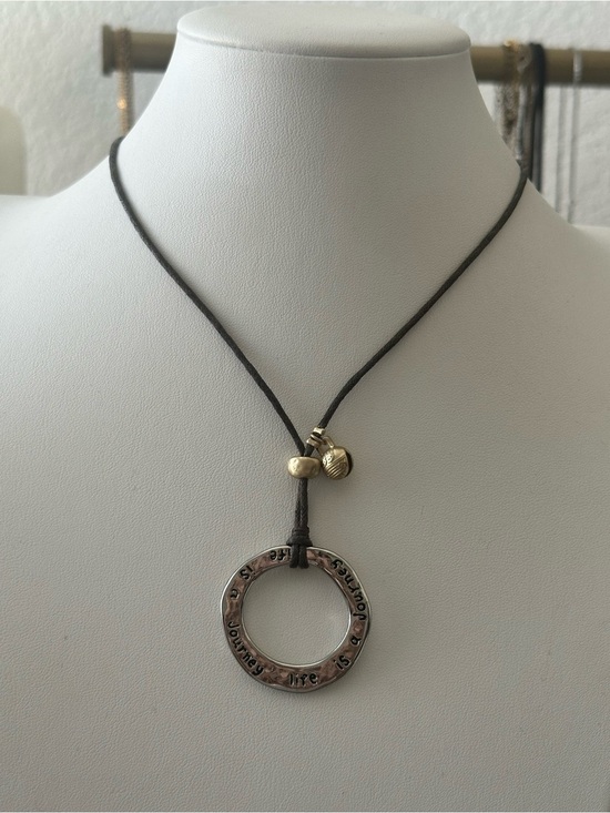 Chico's Jewelry - Chicos Silver Tone Inspirational Ring Pendant Necklace with Cord NWT